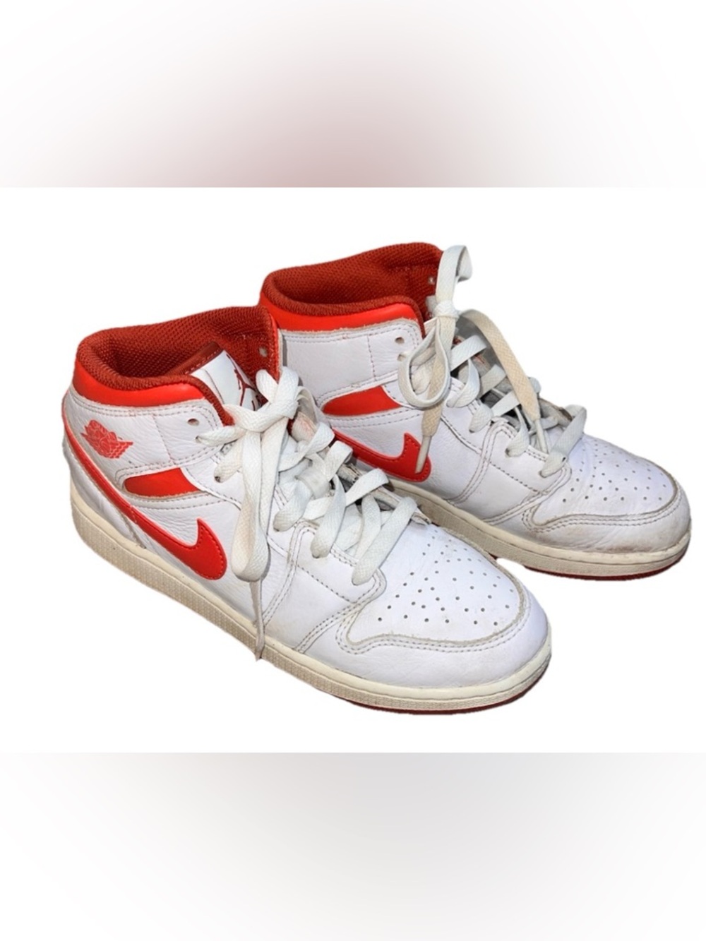 Nike Air Jordan 1 Mid Boys White Red Sneaker US 5Y